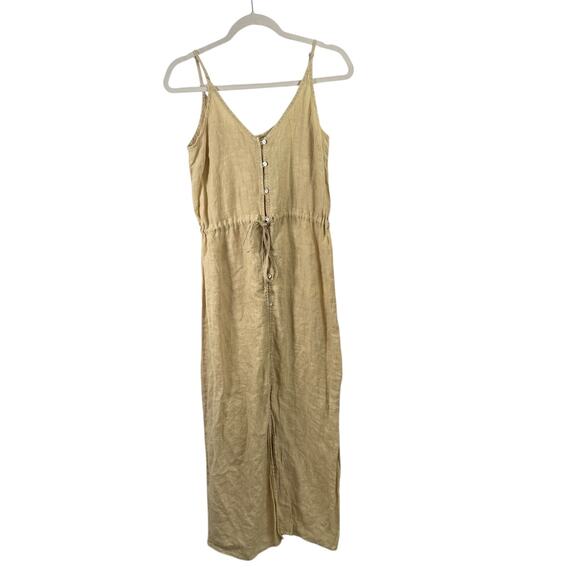 Bella Dahl 100% Linen Button Front Midi Dress Yellow Lagenlook Coastal Womens XS - Picture 1 of 7